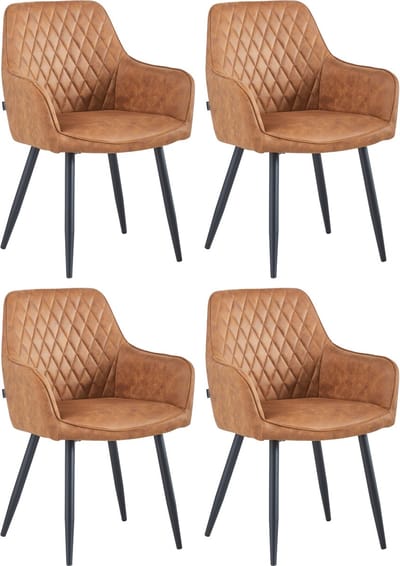 Colenis® - Beverly Eetkamerstoel - Set Van 4 - Cognac - Microvezel - Industrieel