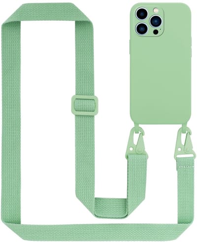 Cadorabo Mobiele telefoon ketting geschikt voor Apple iPhone 13 PRO in LIQUID LICHT GROEN - Silicone beschermhoes met lengte verstelbare koord riem