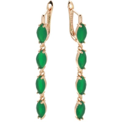 Boucle d'oreille longue pour femme en zircon naturel vert, Or Rose, Vintage, Bijoux de Mariée, Design de Luxe, Meilleur Cadeau beige