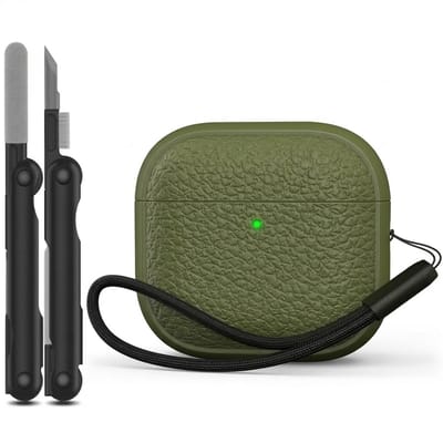 Leger groen hoesje voor oordopjes unisex met textuur en draagkoord geschikt voor AirPods Pro 3 inclusief reinigingsset en TPU beschermhoes