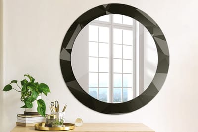Wallfluent Bedrukte Ronde Spiegel - Ronde Spiegel Met Print Abstract Zwart - 70 cm / 56 cm - Zwart - Zwart Ronde Wandspiegel Met Print - Badkamerspiegel - Gangspiegel - Eetkamer - Eenvoudige installatie