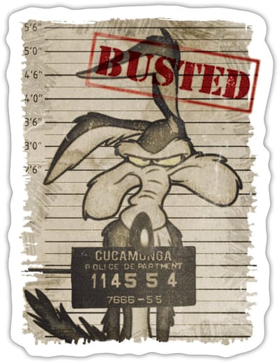 Looney Tunes Wile E. Coyote Busted Sticker maat S (10 x 10 cm)