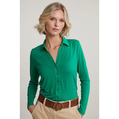 River Woods Green Buttoned V-neck T-shirt Size: XS | Blouses Outlet | Dames | Groen