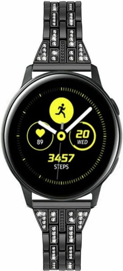 Strap-it Stalen Black Diamond bandje - geschikt voor Samsung Galaxy Watch Active / Active2 40 & 44mm / Galaxy Watch 1 42mm / Galaxy Watch 3 41mm / Gear Sport - zwart