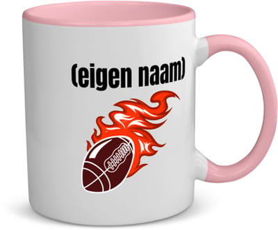 Akyol - rugbybal vuur met eigen naam koffiemok - theemok - roze - Rugby - atleten - iemand die houdt van rugby - verjaardag - cadeau - kado - 350 ML inhoud