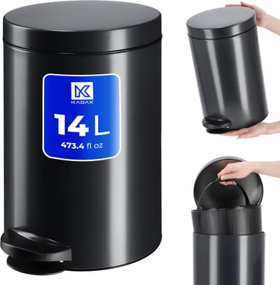KADAX Pedaalemmer, vuilnisemmer met inhoud, stalen cosmetica-emmer, ronde afvalemmer, elegante emmer voor badkamer en keuken, pedaalemmer met schommeldeksel, 14 l, antraciet
