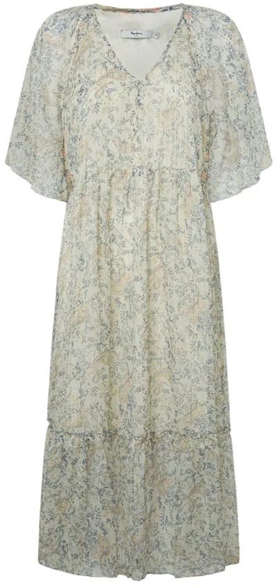 Pepe Jeans May Midi-jurk Met Korte Mouwen Grijs XS Vrouw