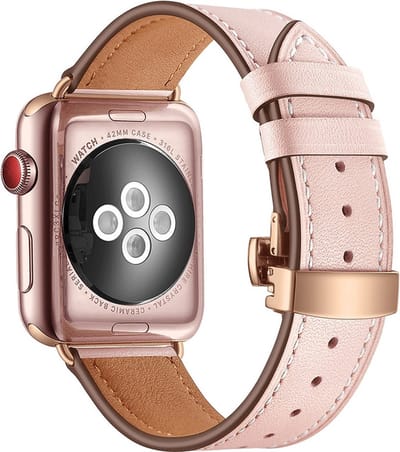 Leren bandje - geschikt voor Apple Watch 1/2/3/4/5/6/7/8/9/10/11/ SE (1,2,3) met maat 38 mm / 40 mm / 41 mm en 42 mm (Watch 10/11) - roze