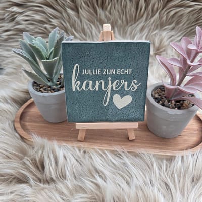 Robuust Wenstegeltje – Jullie Zijn Echt Kanjers – Hip trendy tegeltje – Bedankje voor Zorghelden, Team of Collega’s – Stoere en Betekenisvolle Wanddecoratie – Trendy nu – Decoratief Tegeltje met Standaard – Cadeau Idee