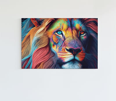 Canvas Schilderij - Dieren - Leeuw met Regenboog Kleuren - 60x40x2 cm