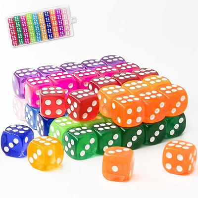 SnelShoppen - 50pcs 14mm Kleurrijke Dobbelstenen Set met Plastic Case, D6 Dobbelstenen, Mini Standaard Spel Dobbelstenen, 10 Kleuren Heldere Spel Dobb