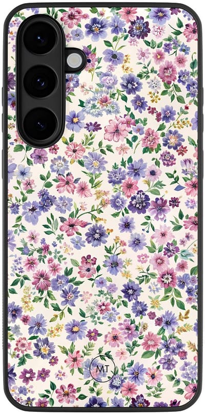 Hoesje geschikt voor Samsung Galaxy S25 FE - Paarse bloemen - TPU Hard Case Backcover - Multi - Mooie Telefoonhoesjes