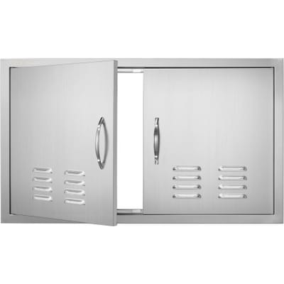 VEVOR Grilltoegangsdeur, 914 X 534 mm, Dubbele Buitenkeukendeur, Verzonken Gemonteerde Roestvrijstalen Deur, Verticale Wanddeur met Handgrepen en Ventilatieopeningen, voor Grilleiland, Grillstation, Buitenkast