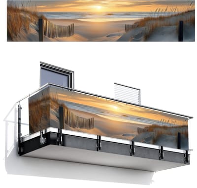Balkonscherm 500x110 cm - Balkonposter Strand - Duinen - Zonsondergang - Balkon scherm decoratie - Balkonschermen - Balkondoek zonnescherm