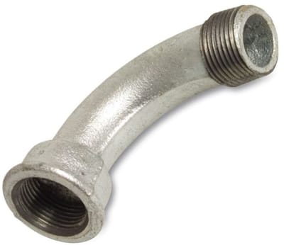 Buiskoppeling Tempergietijzer Bocht 90° 1/4" IG x 1/4" AG - Draadfitting