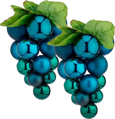 Krist+ Kerstornament druiventros - 2x stuks - blauw - 25 cm - kunststof - kersthanger fruit - wijn thema - decoratie druiven