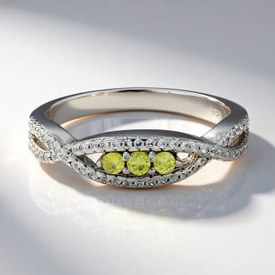 Cavill - Zilveren Ring met Citrino Gele Sfeen 0,09 ct en 54 Zirkonia's 0,29 ct - 925 Sterling Zilver - Elegante Ronde Damesring Maat 17