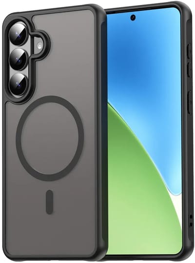 MobyDefend Hoesje - Geschikt voor Samsung Galaxy S26 Plus (S26+) - Case Geschikt voor MagSafe - Mat Transparant Met Gekleurde Rand - Zwart