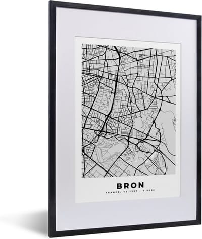 Fotolijst incl. Poster - Frankrijk – Plattegrond – Kaart – Bron – Stadskaart - 30x40 cm - Posterlijst