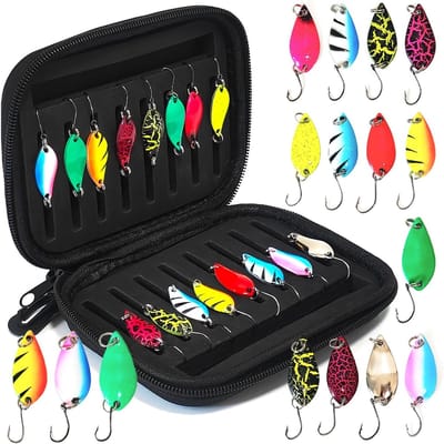 Complete Set van 16 Stuks Vissen Lepels met Flasher Haken en Aas voor Forel, Baars, Zalm en Snoek