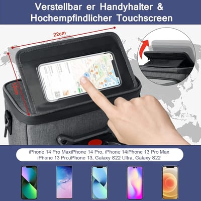 Thijox - Waterdichte Stuurtas Fiets met Stuuradapter, 5,2L Fietstas Stuur met Mobiele Telefoonhouder Touchscreen, Afneembare Schouderriem - Geschikt v