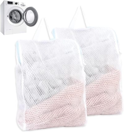 Grote wasnetten met handvatten en rits, 50 x 55 cm, ideaal voor ondergoed, delicate kleding en beddengoed