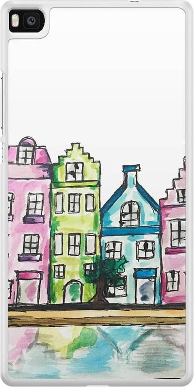 Casimoda® telefoonhoesje - Geschikt voor Huawei P8 - Amsterdam Grachtenpanden - Zwart TPU hoesje - Backcover - Multi - Amsterdam