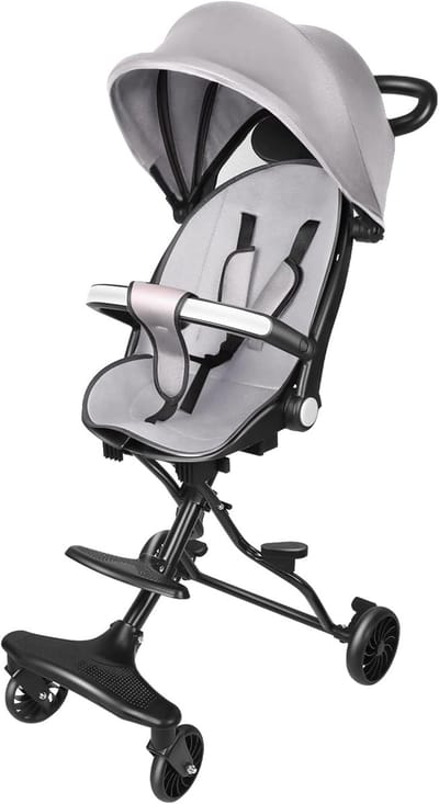 Kinder driewieler - Loopfiets baby - Buiten spelen - Verstelbare duwstang - 30 x 55 x 865 cm - Grijs