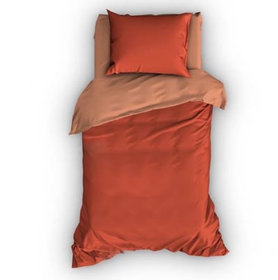 Satin d'Or Reverso Dekbedovertrek - Eenpersoons - 140x200/220 cm - Terra/Coral