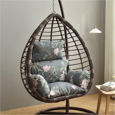 Hangstoel Kussen - Eivormig Zitkussen - Buiten Ontspannen - Afneembaar En Wasbaar - 66x45cm - Bladpatroon