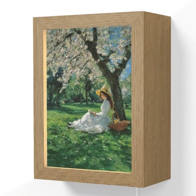 Wandlamp 15x20 cm - Oplaadbaar - Vrouw - Boom - Boek - Mandje - Wandlampen binnen woonkamer - Slaapkamer lamp met kabel - Decoratieve nachtlamp - Vloerlamp snoer