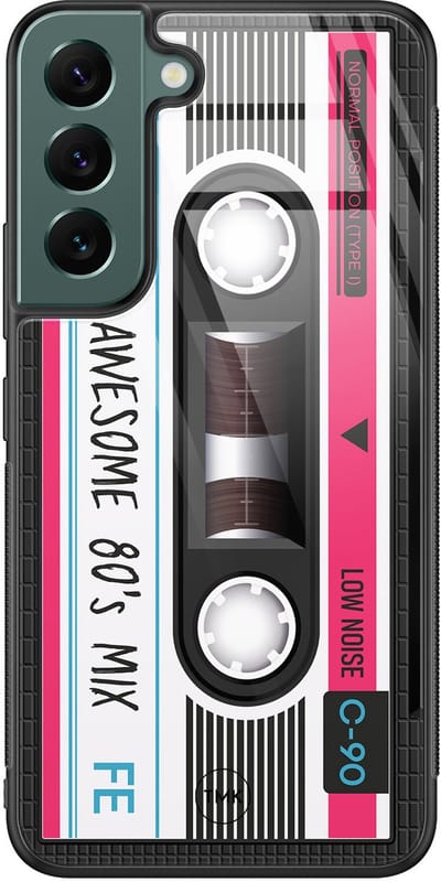 Hoesje geschikt voor Samsung Galaxy S22 - Cassette - Zwart - TPU luxe case (glossy toplaag) - Print - Hardcase backcover zwart