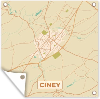 Tuin poster Plattegrond - Kaart - Stadskaart - Ciney - België - Vintage - 200x200 cm - Tuindoek