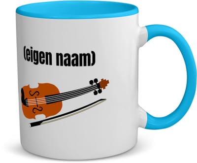 Akyol - viool met eigen naam koffiemok - theemok - blauw - Viool - muziek liefhebbers - iemand die houdt van violen - verjaardag - cadeau - kado - geschenk - 350 ML inhoud