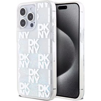 DKNY Liquid Glitter Checkered Pattern Back Case - Geschikt voor Apple iPhone 15 Pro Max (6.7") - Wit