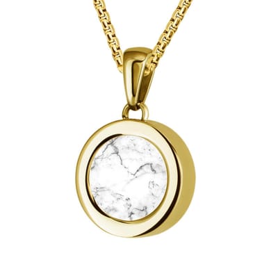 Quiges 12mm Mini Munt Hanger Goudkleurig RVS Glans met Natuursteen Wit Munt en Ketting Ankerketting 42-46cm - SLSHS453