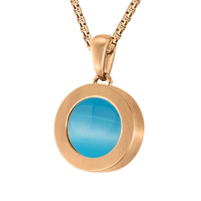Quiges 12mm Mini Munt Hanger Rosé Goudkleurig RVS Mat met Cateye Blauw Munt en Ketting Ankerketting 42-46cm - SLSHS490