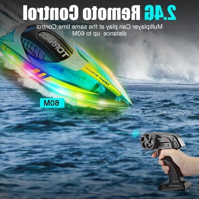 Afstandsbediening Boot met Verlichting, 2.4 GHz RC Raceboot, 2 Batterijen, Speelgoed voor Kinderen van 6 tot 10 Jaar, Perfecte Cadeaus voor Jongens en Meisjes