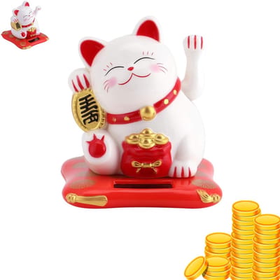 Dailygoods - Zonne-energie Zwaaiende Kat - Geluk en Rijkdom - Decoratief - Wit - Thuis Display en Auto - Schattige Geluksbrenger - Voor Kattenliefhebbers