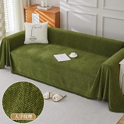 Moderne Eenvoudige Chenille Visgraat Sofa Hoes Doek Vier Seizoenen Universele Handdoek Effen Kleur Volledige Wikkel Hoes Doek Sofa Deken 90x180cm 1pcs