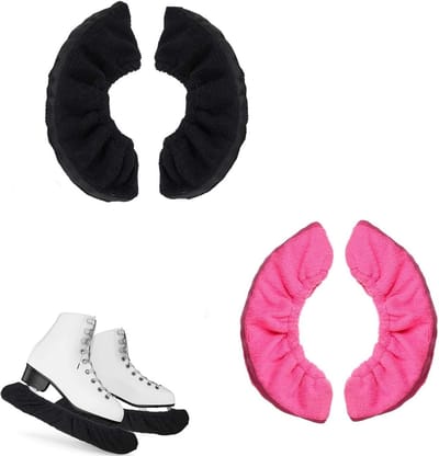 Schaatsbeschermers IJzerhoes Set 2x Elastisch Verstelbaar Zwart & Fuchsia voor Kunst- en IJshockeyschaatsen