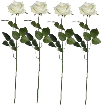 Mica decorations kunstroos kunstbloemen - 4x - creme wit - 66 cm - boeketten - rozen