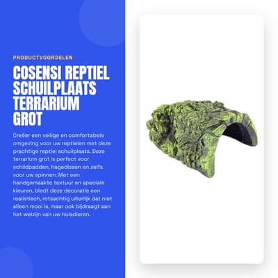 Dailygoods- Reptielenschuilplaats Groot Formaat - Terrarium Grot Decoratie - Hars - Realistisch Uiterlijk - Veiligheid en Privacy - Geschikt voor Schildpadden en Hagedissen - Aquariumdecoratie