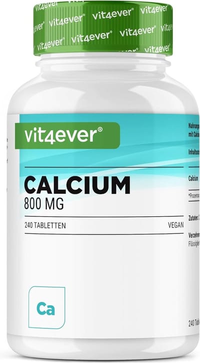 Calcium - 240 tabletten - 800 mg calcium uit calciumcarbonaat per dagelijkse portie - 4 maanden lang - Veganistisch, hooggedoseerd & zonder ongewenste toevoegingen - Vit4ever