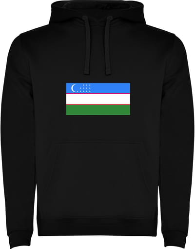 Zwarte unisex hoodie met Wereldse vlaggen het land Oezbekistan merk Roly maat M