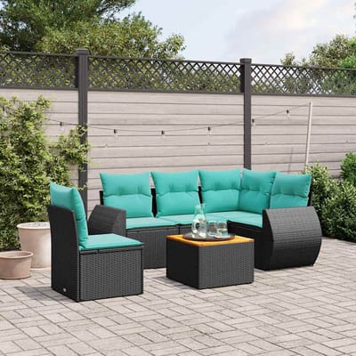 vidaXL - 6-delige - tuinbankset - met - kussens - van - zwart - polyrotan