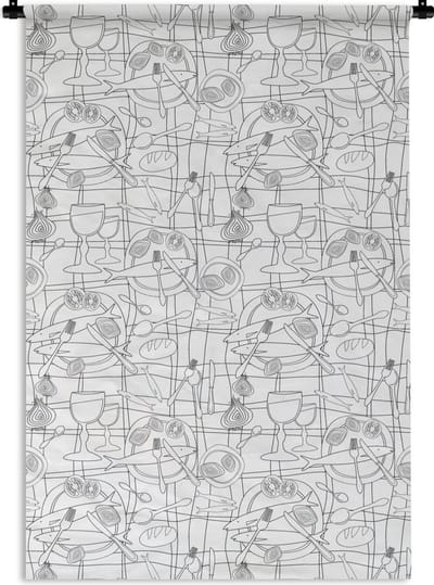 Wandkleed - Wanddoek - Vis - Patronen - Zwart Wit - 120x180 cm - Wandtapijt