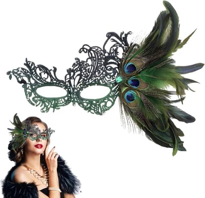 Masquerade Masker met Pauwveren voor Vrouwen - Perfect voor Carnaval, Halloween en Feestjes