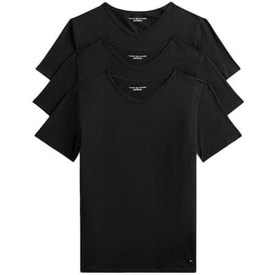 Tommy Hilfiger Stretch Vn Tee Ss 3-pack Black/black/black Maat: S | Basic T-Shirts Outlet | Heren | Zwart