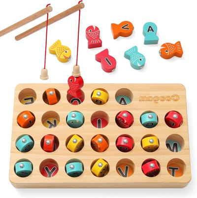 Houten Magnetisch Visspel voor Peuters, Motorische Vaardigheden, ABC Alfabet, Kleur Sorteren, Montessori Educatief Speelgoed voor Vroeg Leren met 2 Polen
